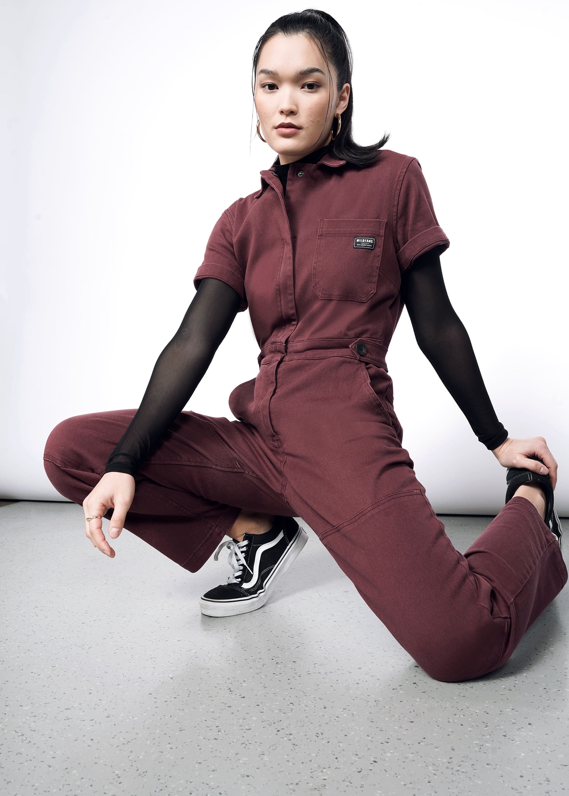 The Essential Denim High Waisted Coverall in Merlot