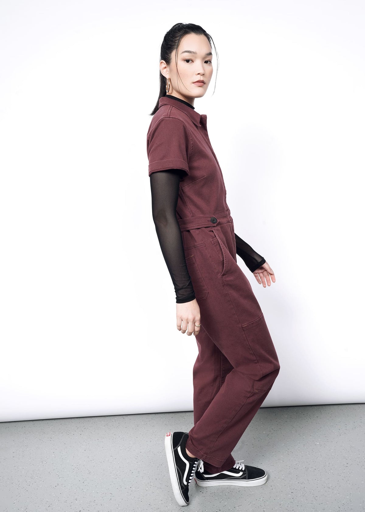 The Essential Denim High Waisted Coverall in Merlot