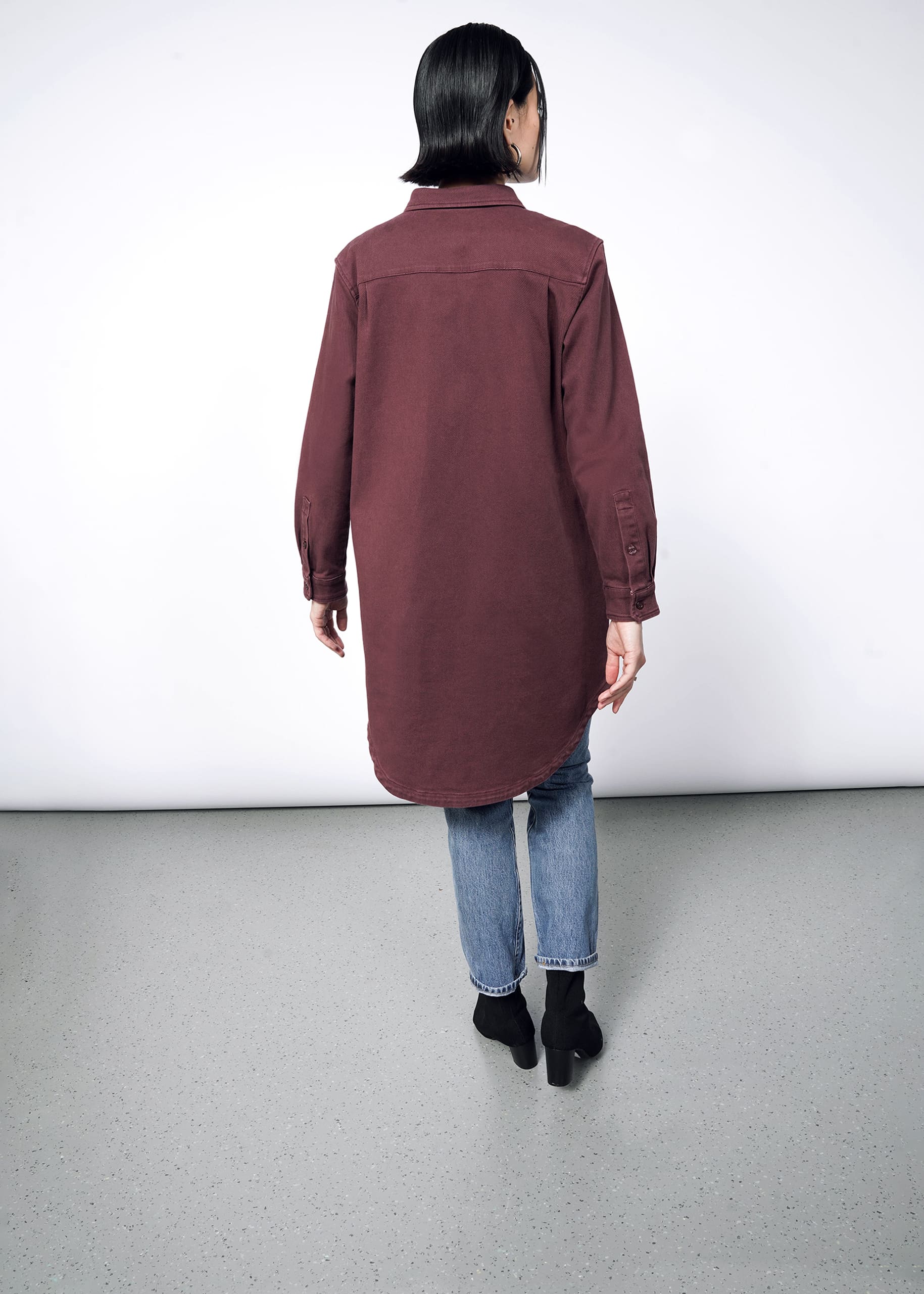 The Essential Denim Long Sleeve Shirt Dress in Merlot