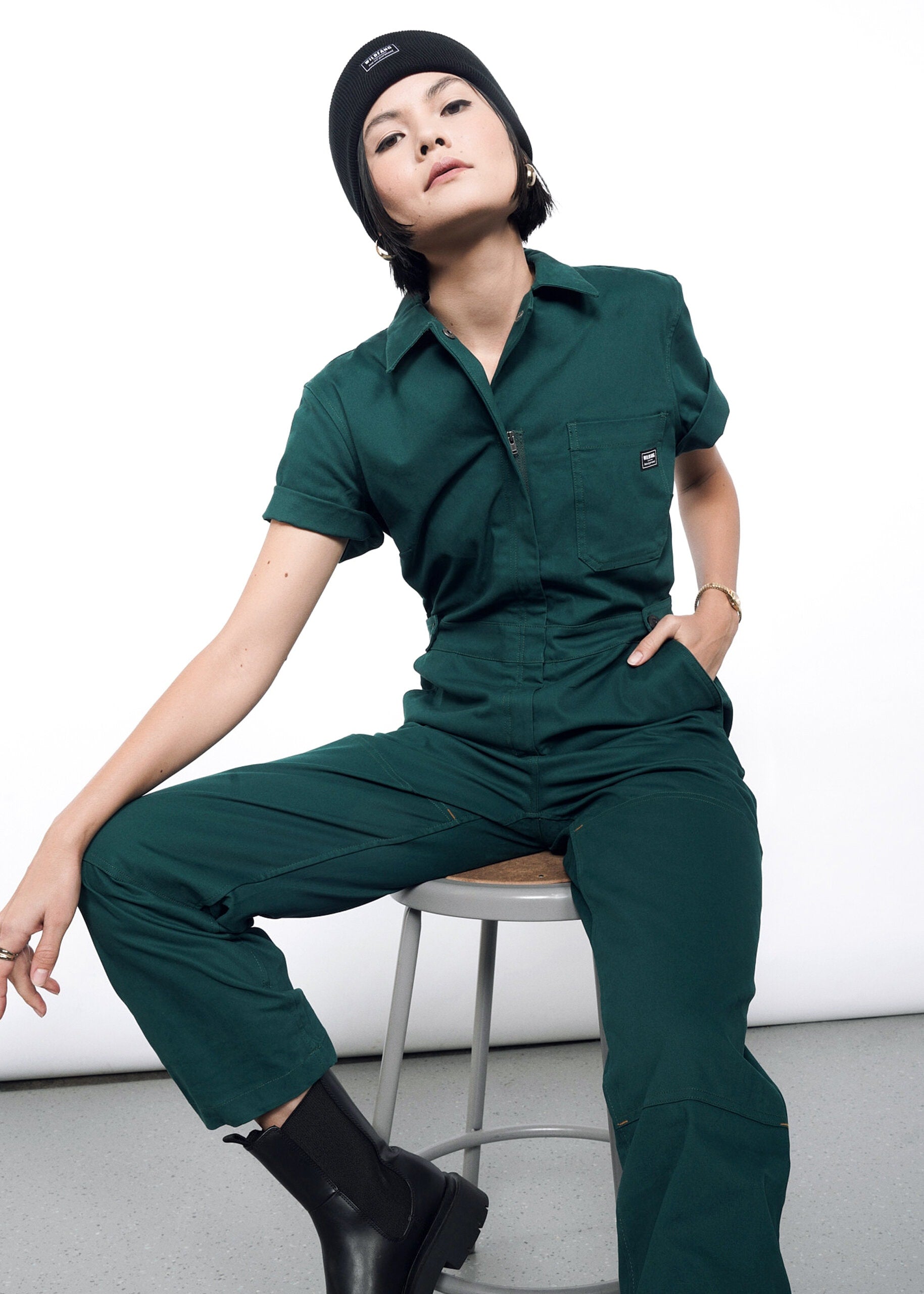 The Essential High Waisted Coverall in Forest