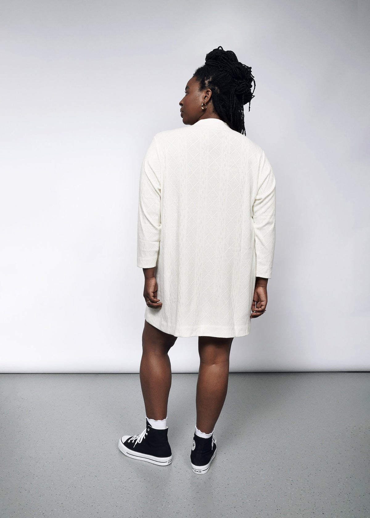 The Essential Knit Long Sleeve Mock Neck Dress in White