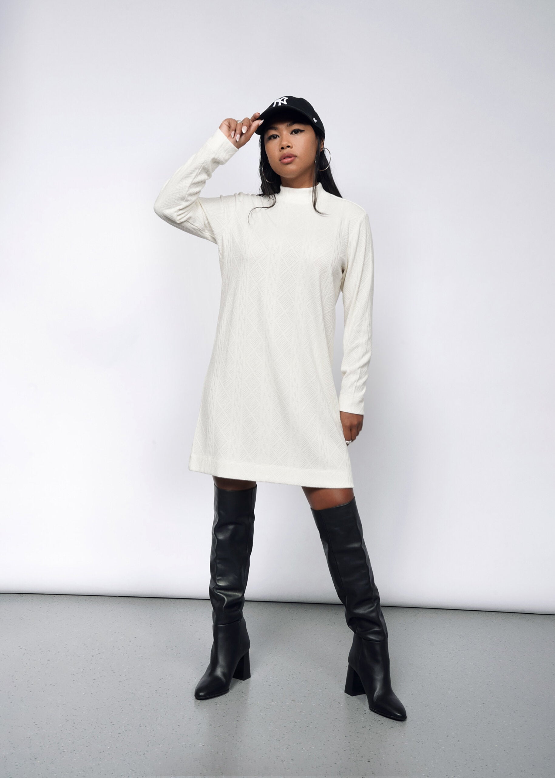 The Essential Knit Long Sleeve Mock Neck Dress in White