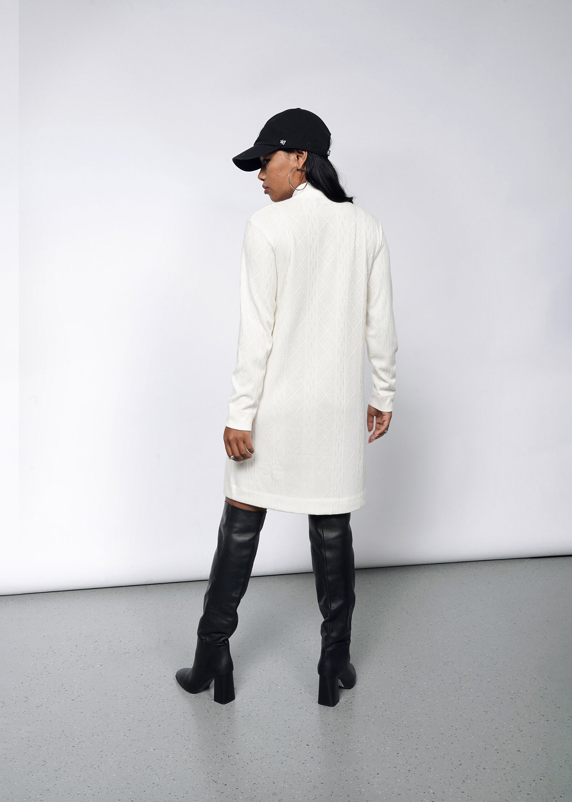 The Essential Knit Long Sleeve Mock Neck Dress in White