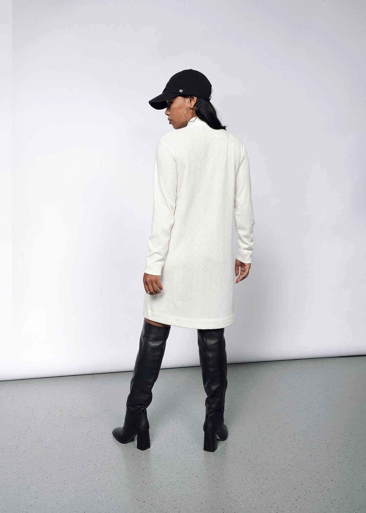 The Essential Knit Long Sleeve Mock Neck Dress in White