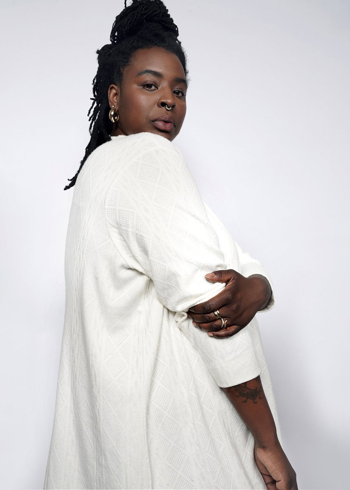 The Essential Knit Long Sleeve Mock Neck Dress in White