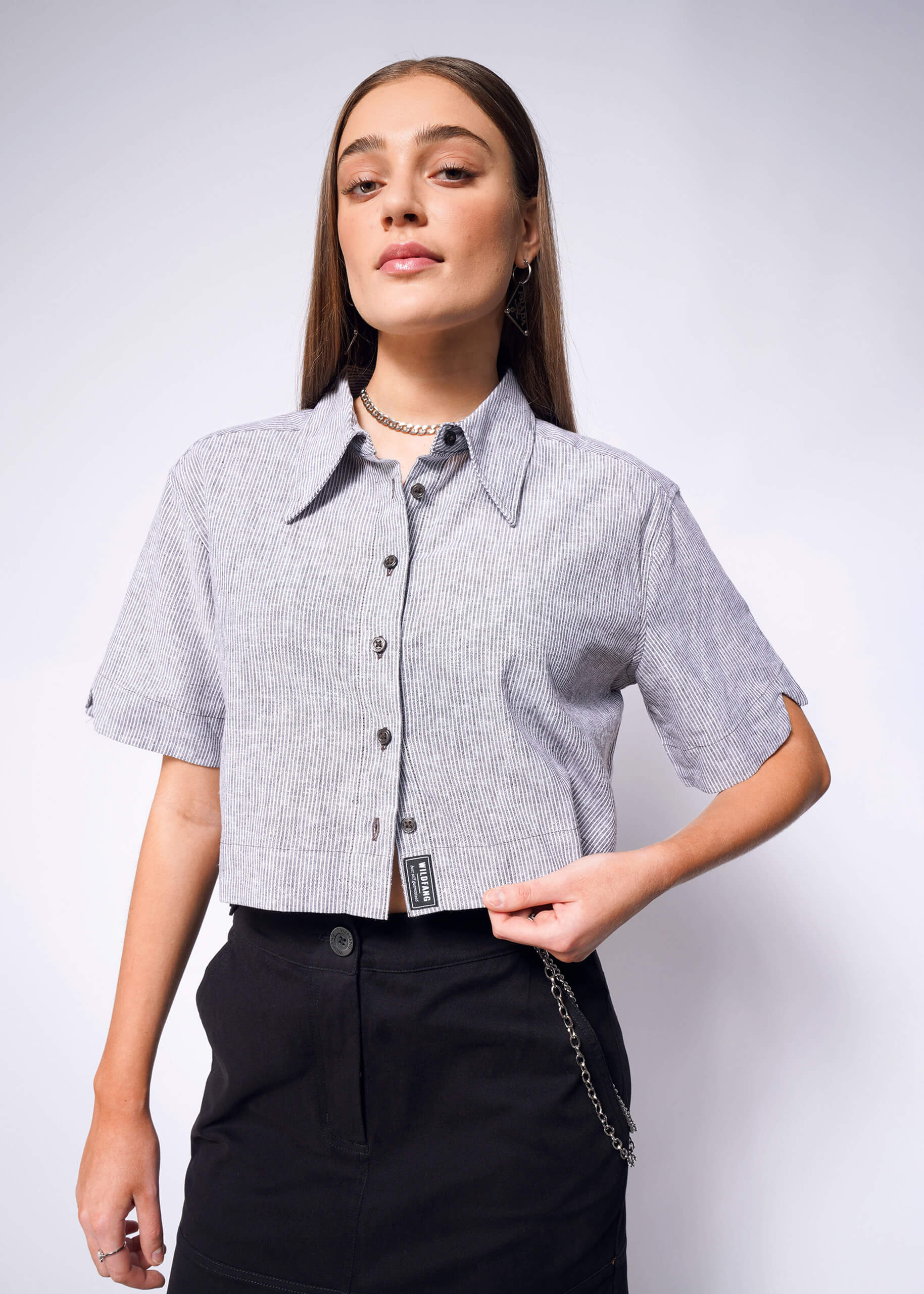 The Essential Linen Cropped Button Up