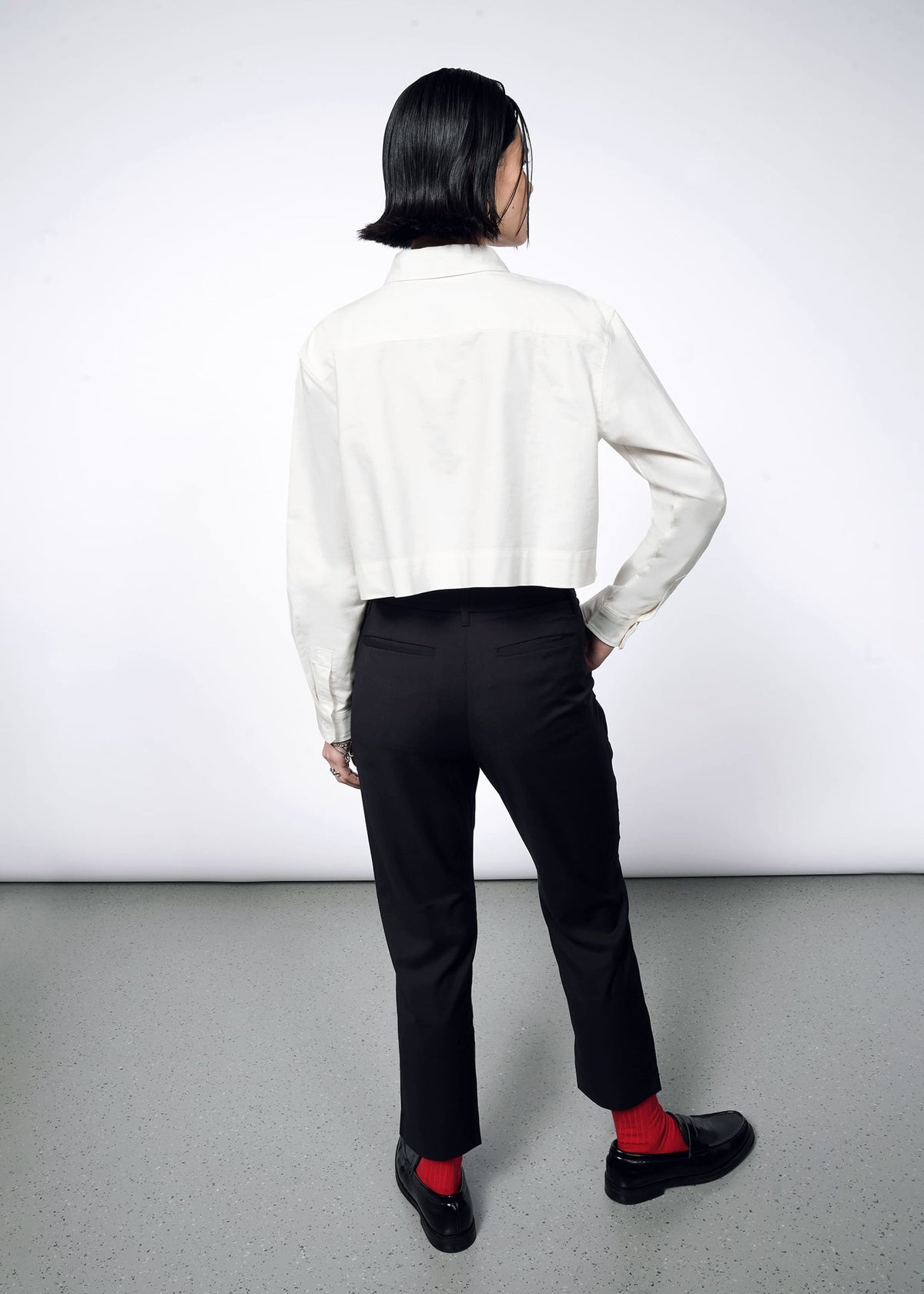 The Essential Long Sleeve Cropped Oxford Button Up in White
