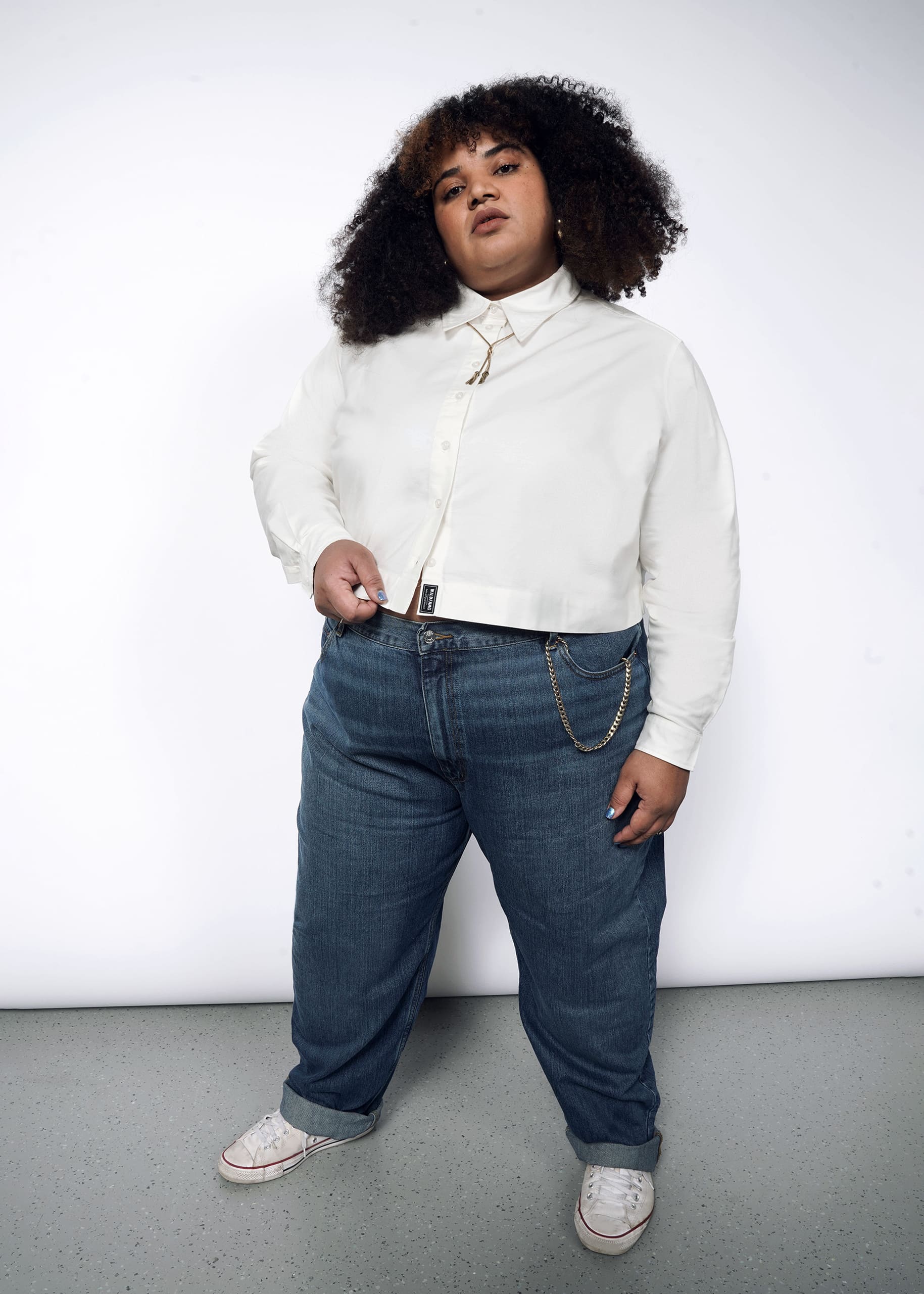 The Essential Long Sleeve Cropped Oxford Button Up in White