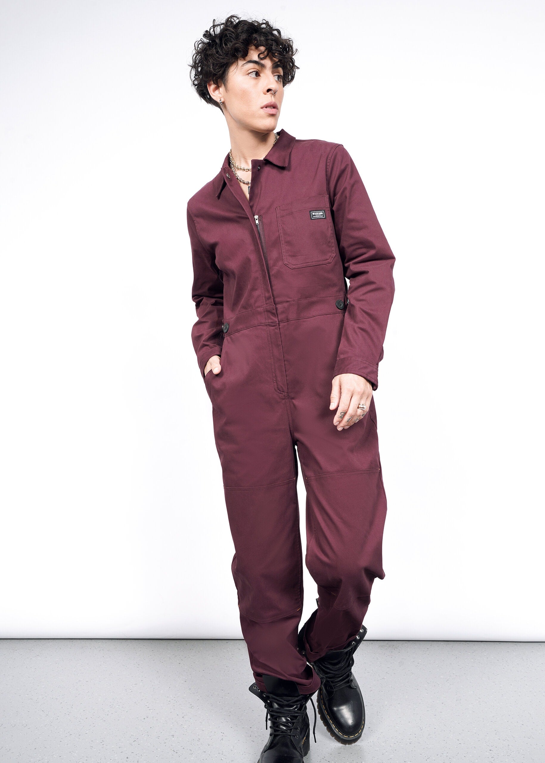 The Essential Long Sleeve High Waisted Coverall in Merlot