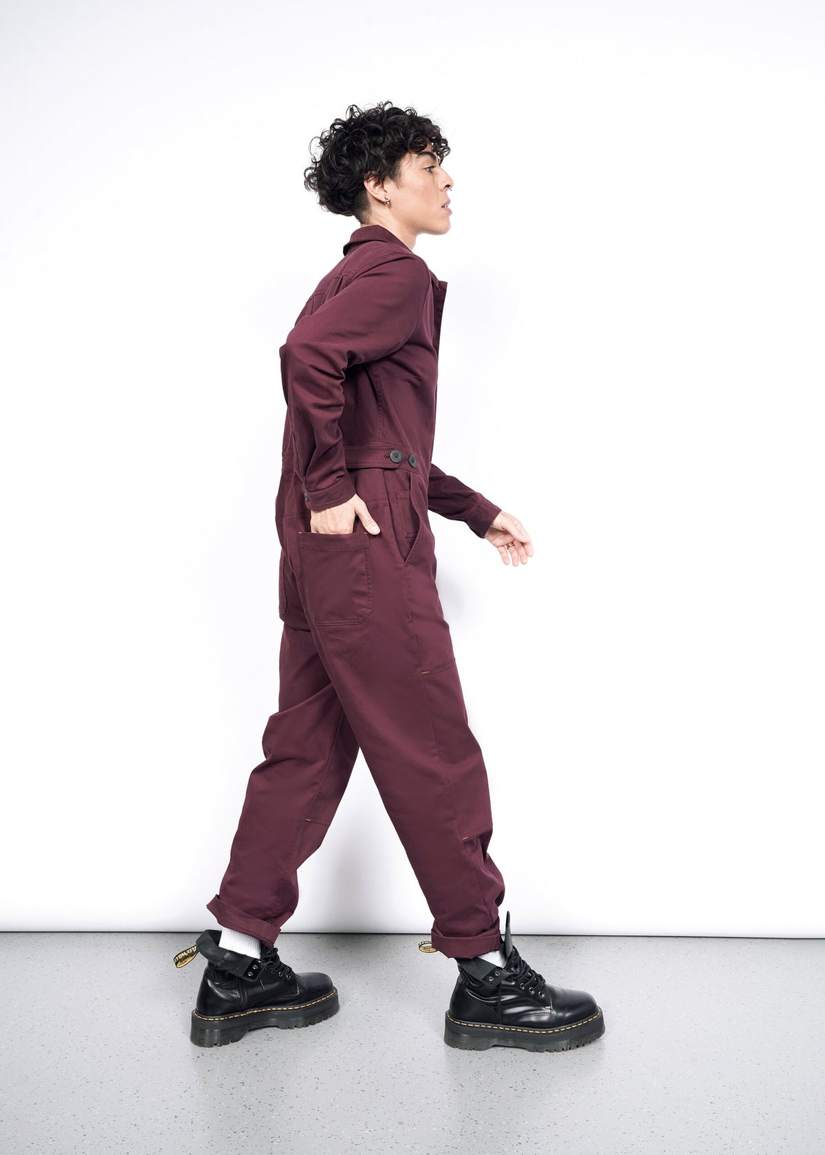 The Essential Long Sleeve High Waisted Coverall in Merlot