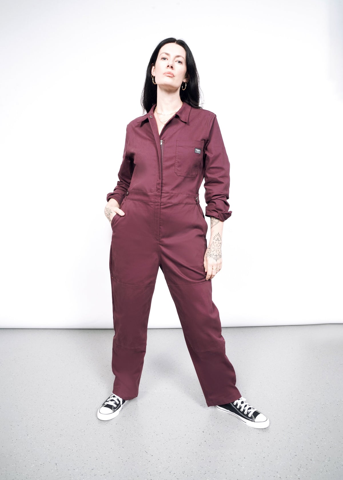 The Essential Long Sleeve High Waisted Coverall in Merlot