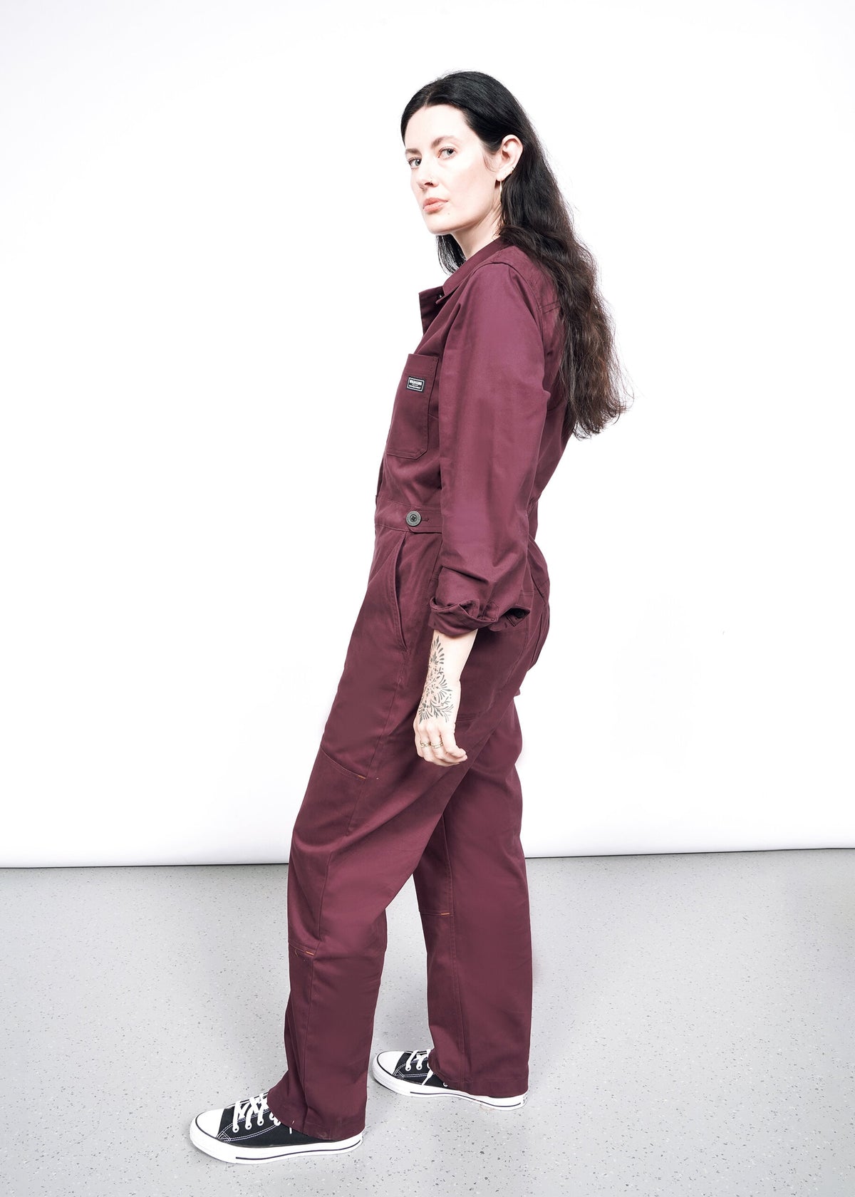 The Essential Long Sleeve High Waisted Coverall in Merlot