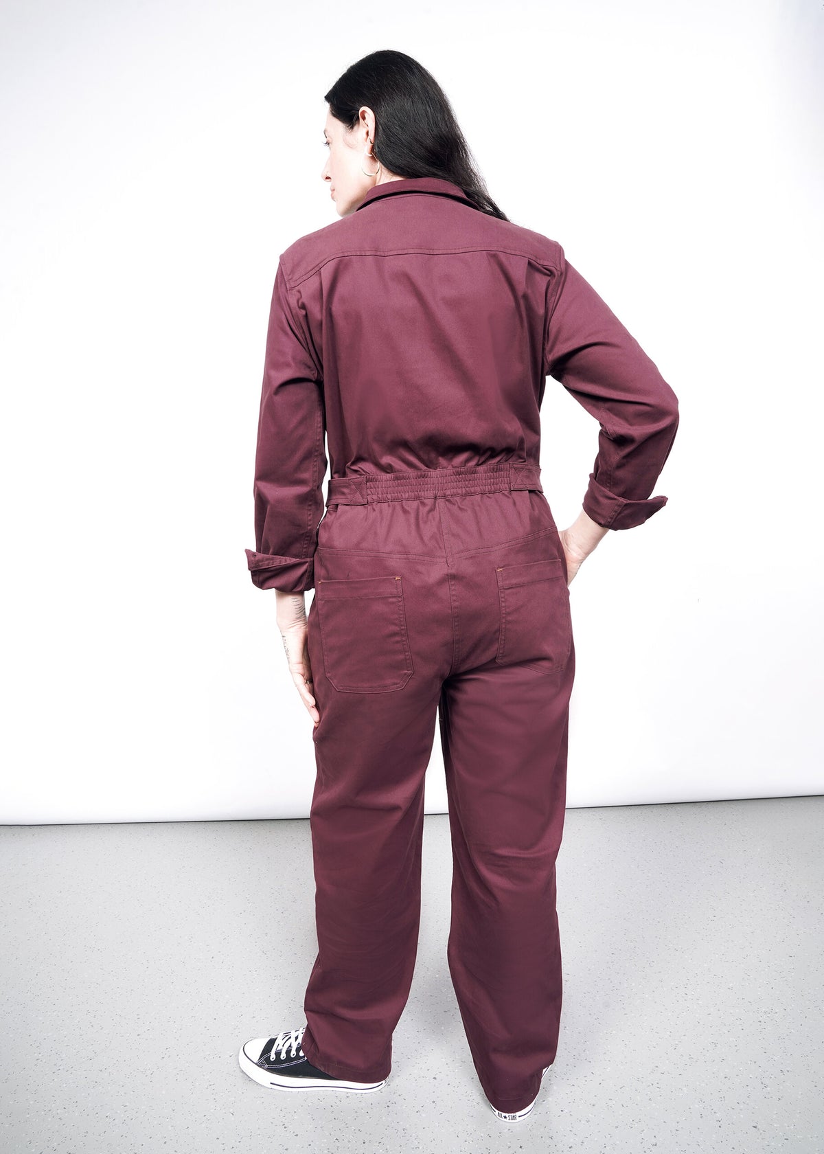 The Essential Long Sleeve High Waisted Coverall in Merlot