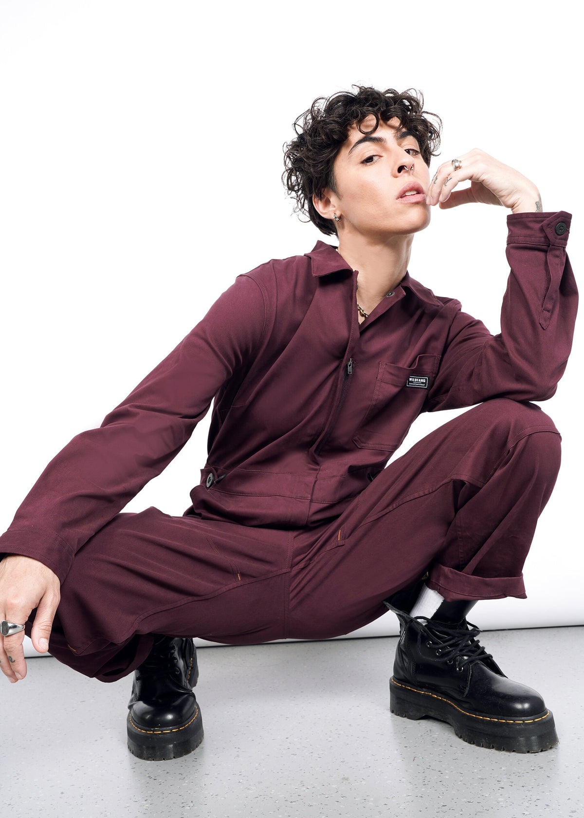 The Essential Long Sleeve High Waisted Coverall in Merlot