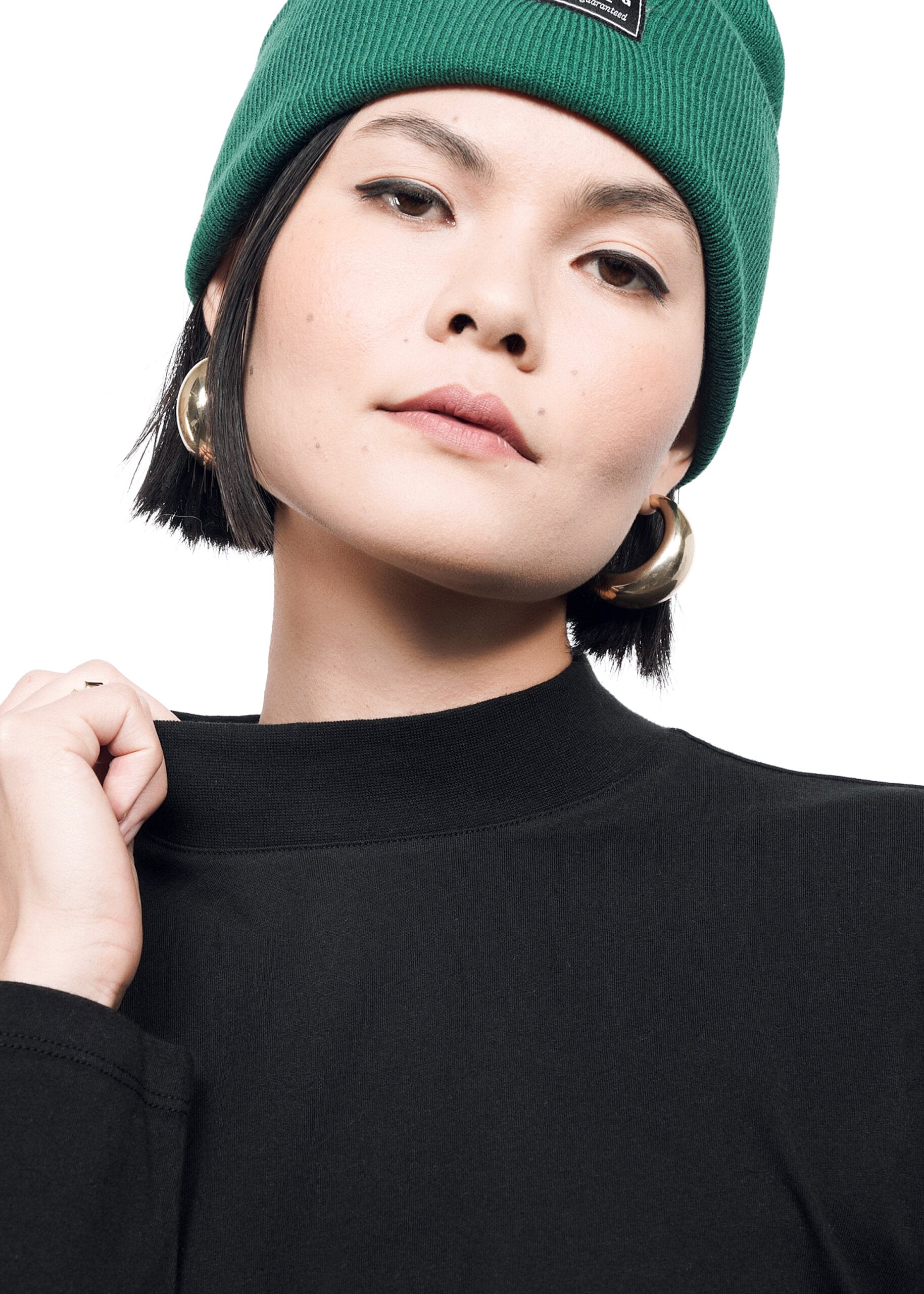 S=The Essential Long Sleeve Mock Neck Top in Black