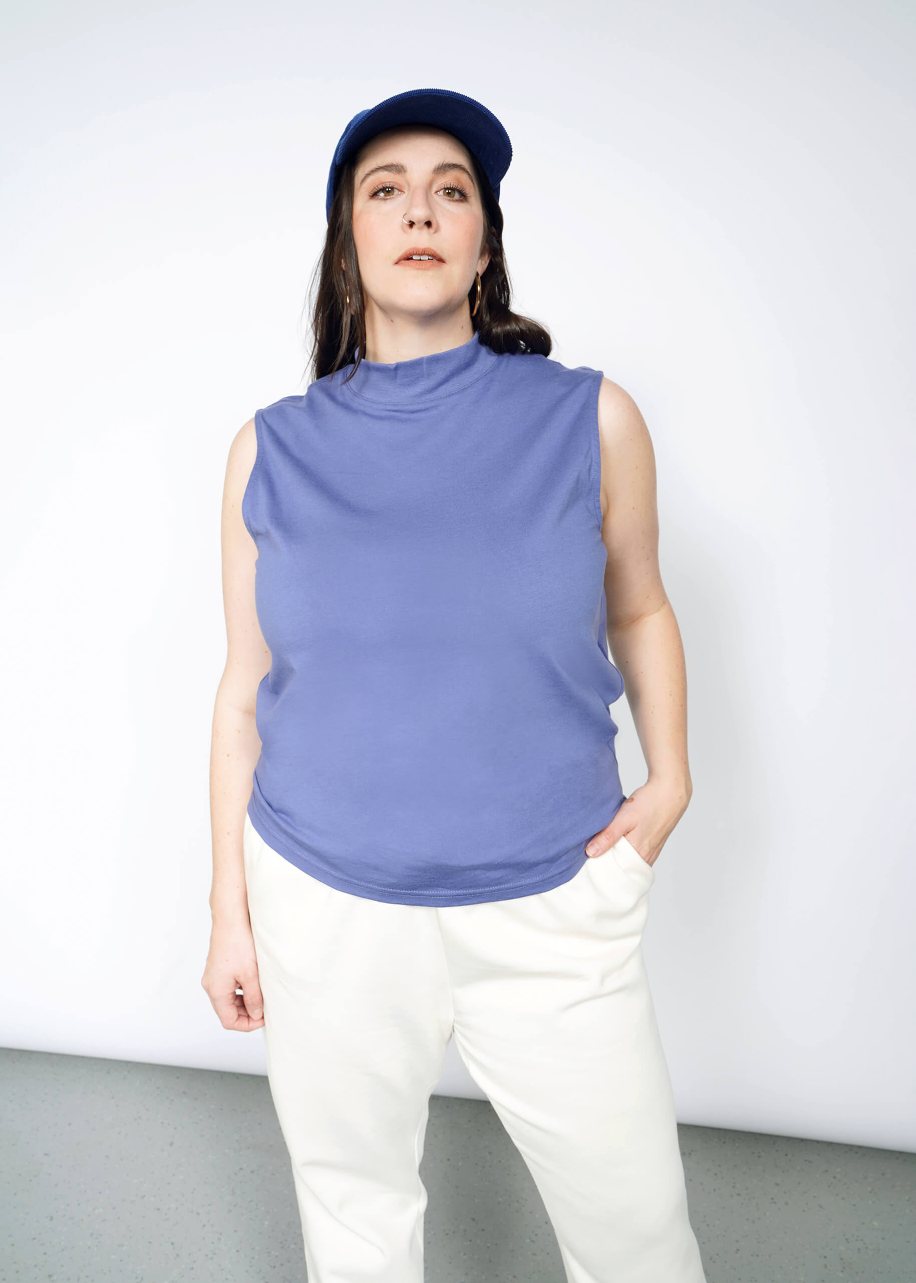 The Essential Mock Neck Tank in Blueberry
