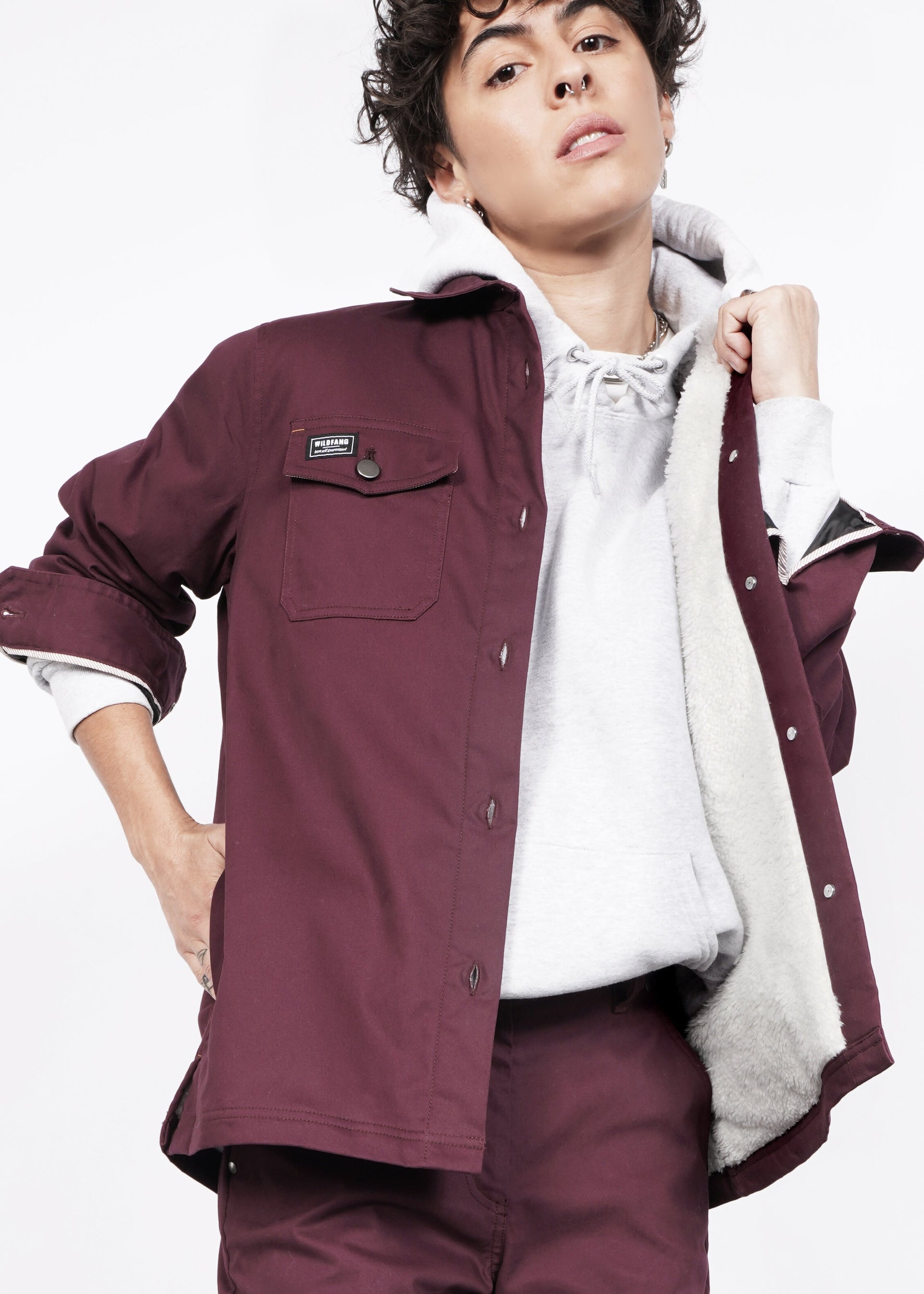 The Essential Fleece Lined Shacket in Merlot