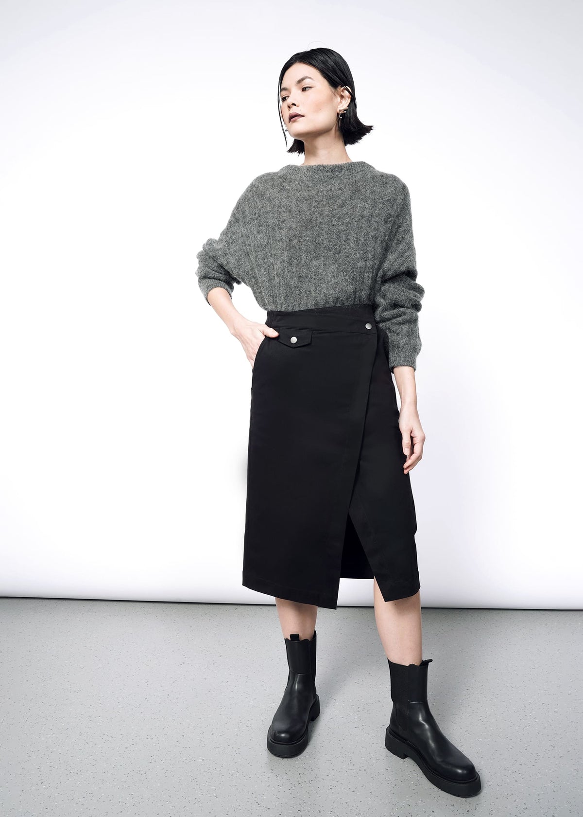 The Essential Utility Wrap Skirt in Black