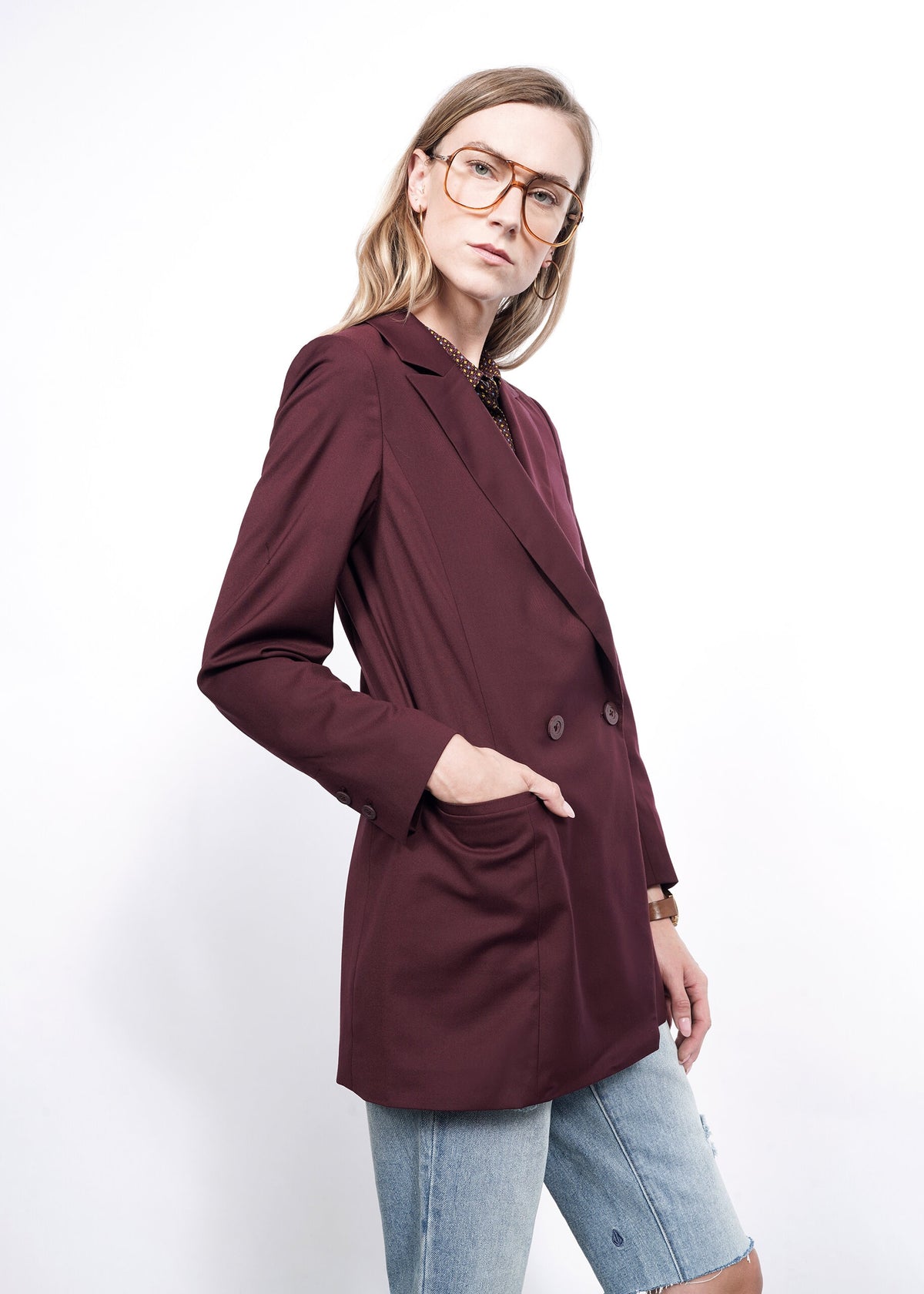 The Empower Double Breasted Blazer in Merlot