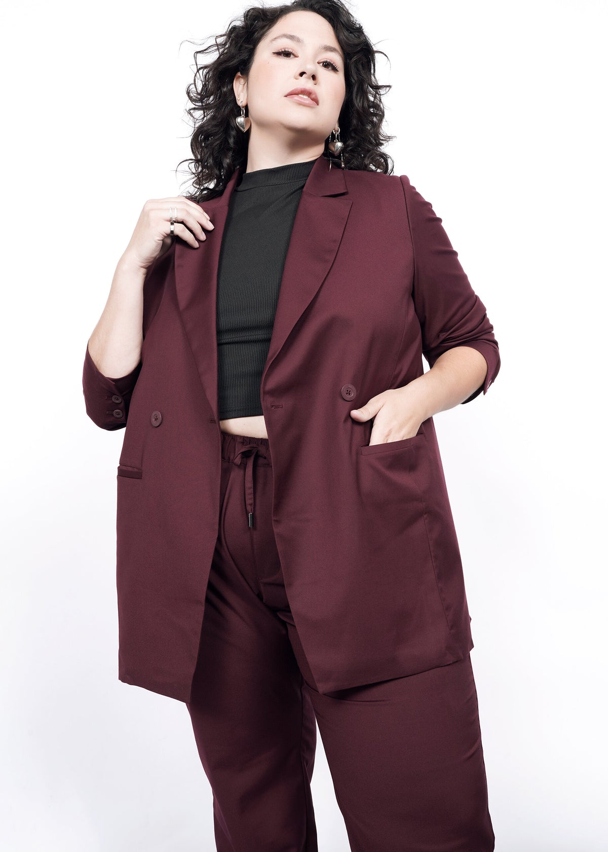 The Empower Double Breasted Blazer in Merlot