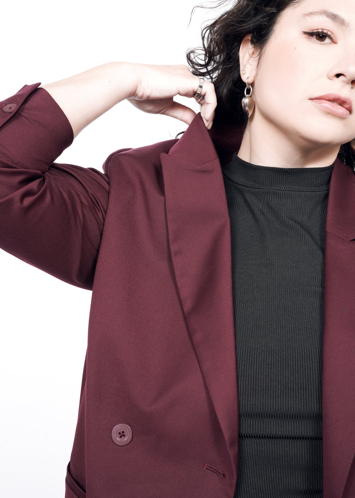 The Empower Double Breasted Blazer in Merlot