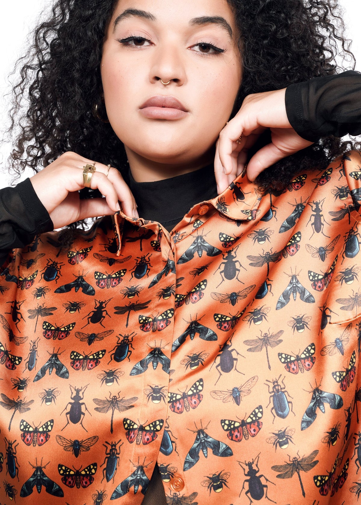 The Empower Satin Button Up in Insect Spice