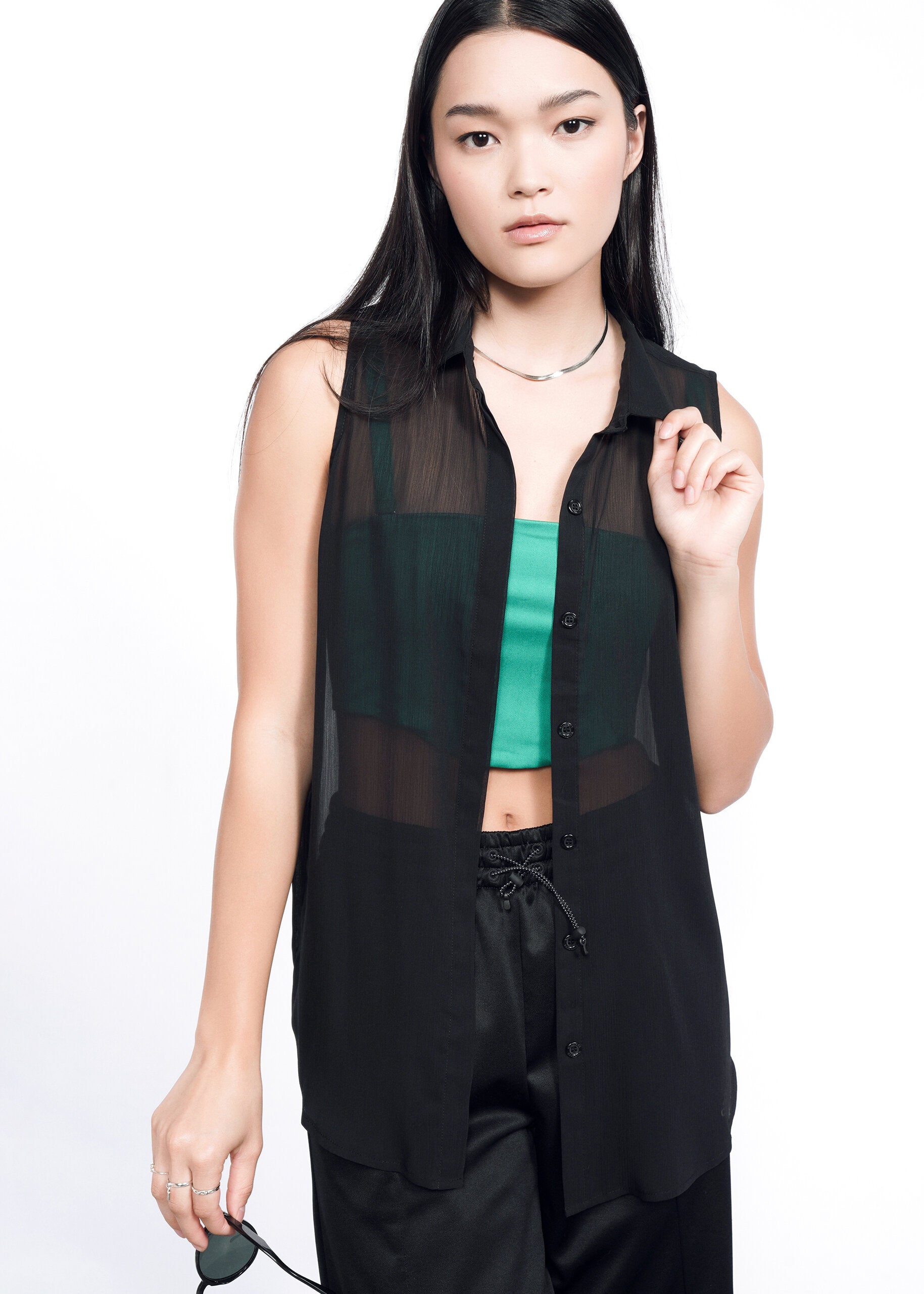 The Empower Sheer Sleeveless Button Up - Wildfang