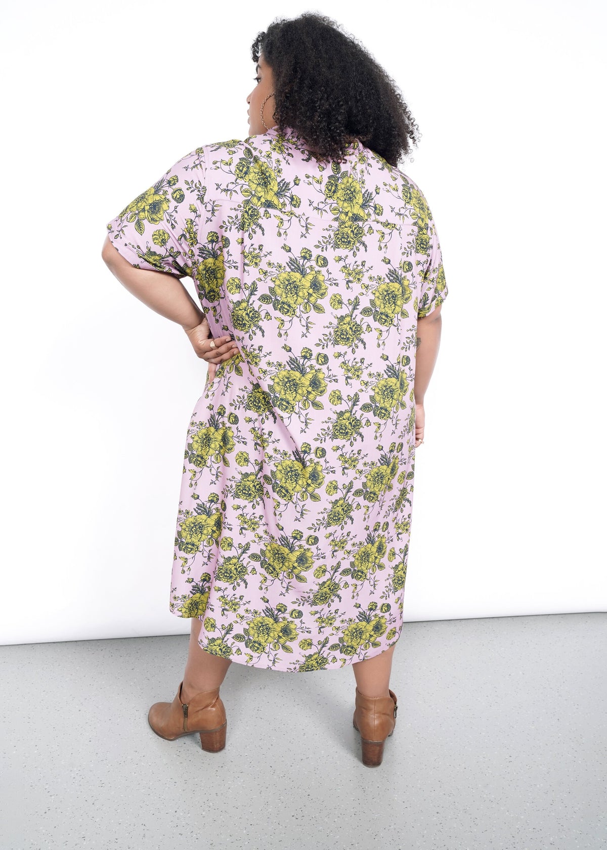 Back shot of The Empower Shirt Dress in Romantic Floral Mauve