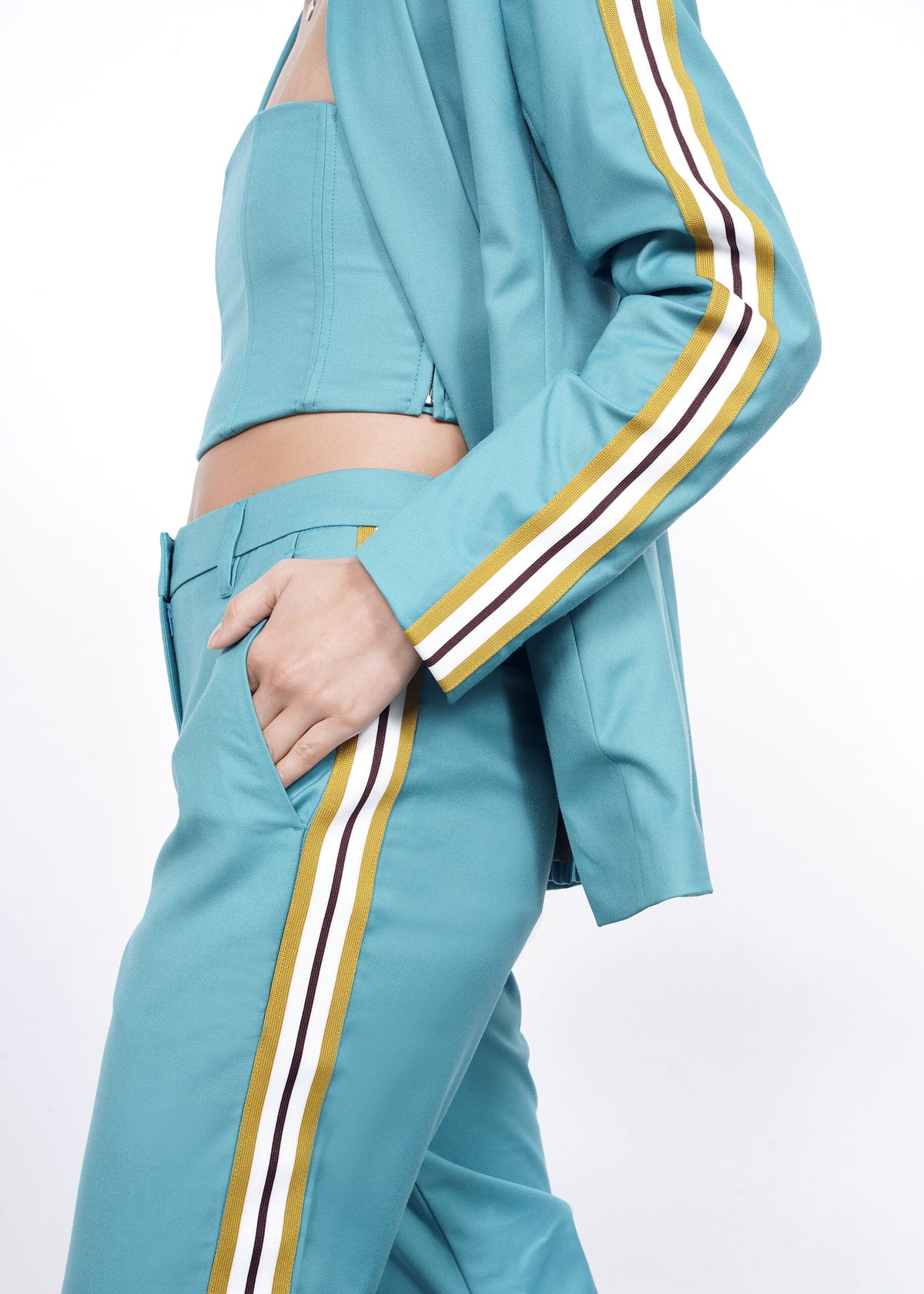 The Empower Taped Colorblock Slim Crop Pant in Coastal