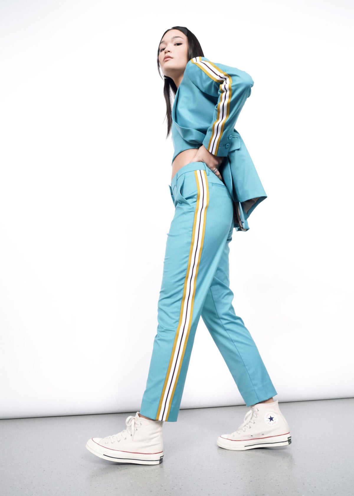 The Empower Taped Colorblock Slim Crop Pant in Coastal
