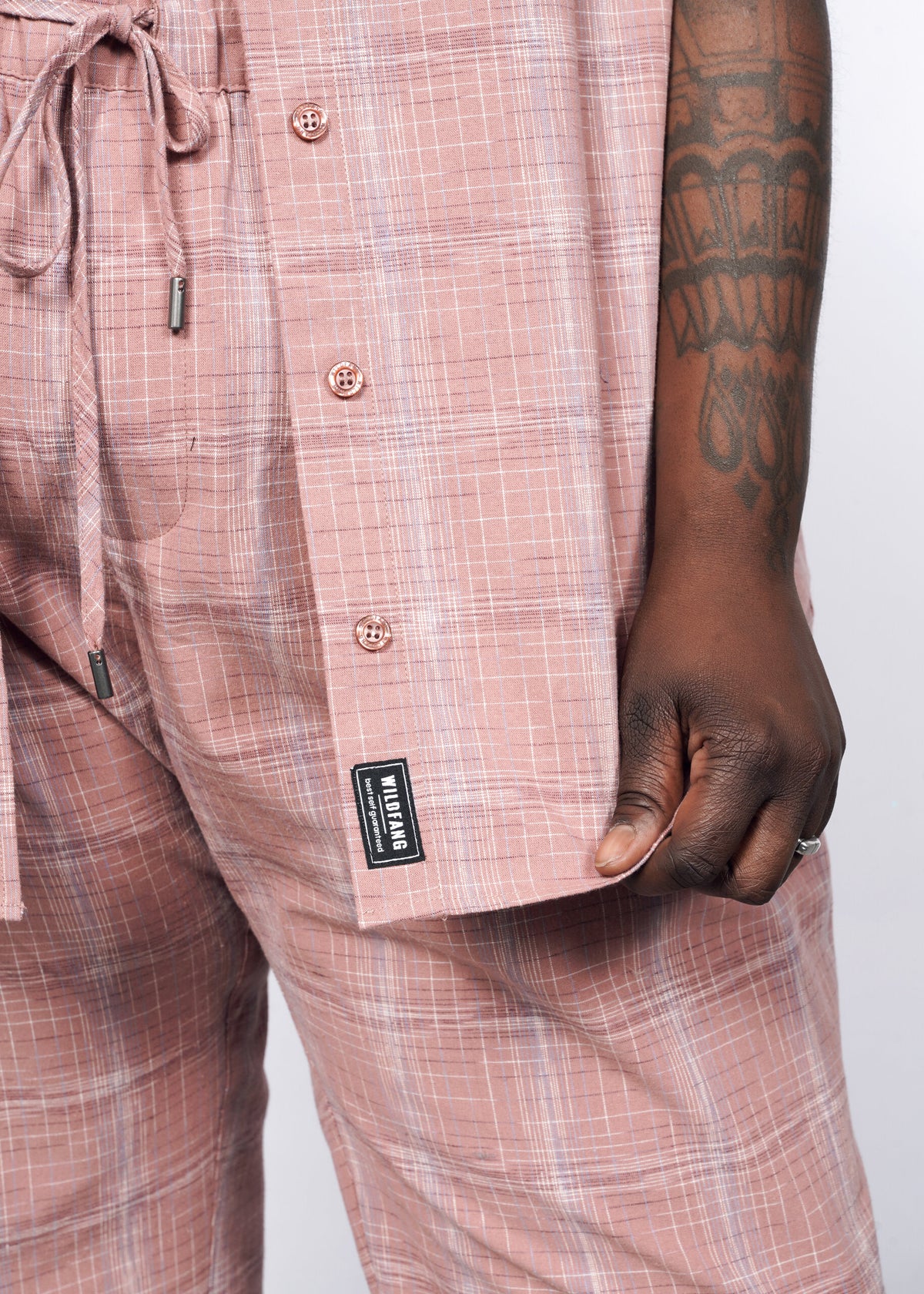 Model wearing The Essential Button Up in Cross Hatch Periwinkle