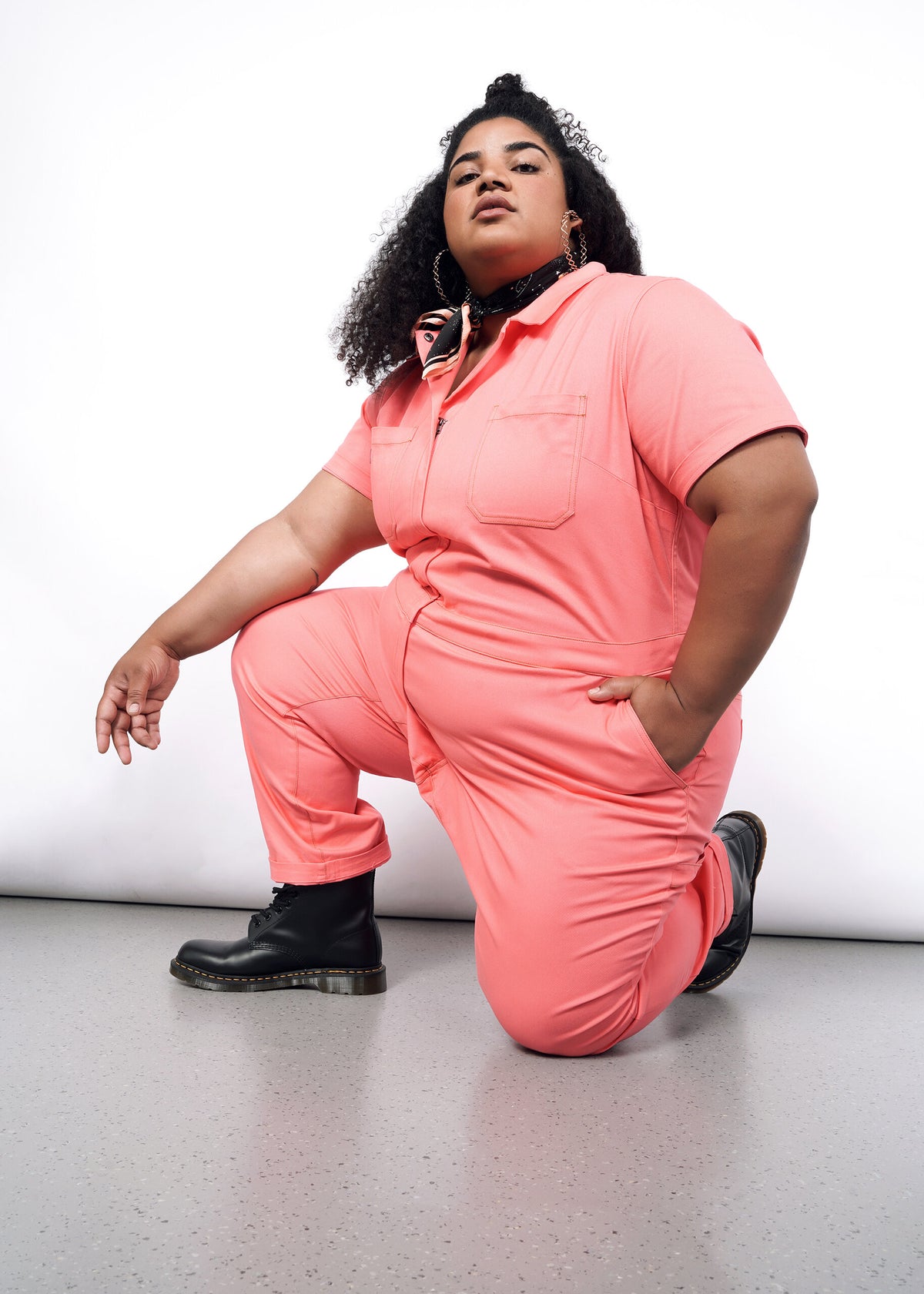 Model wearing The Essential Coverall in Watermelon