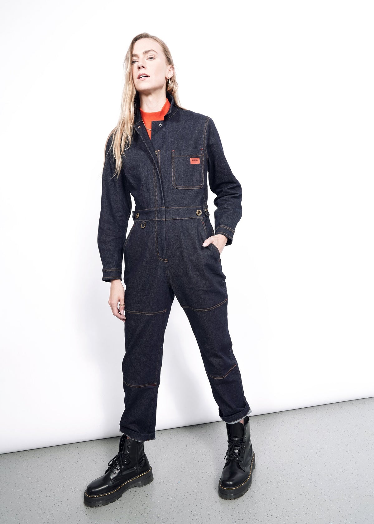 The Essential Denim Long Sleeve High Waisted Coverall in Indigo