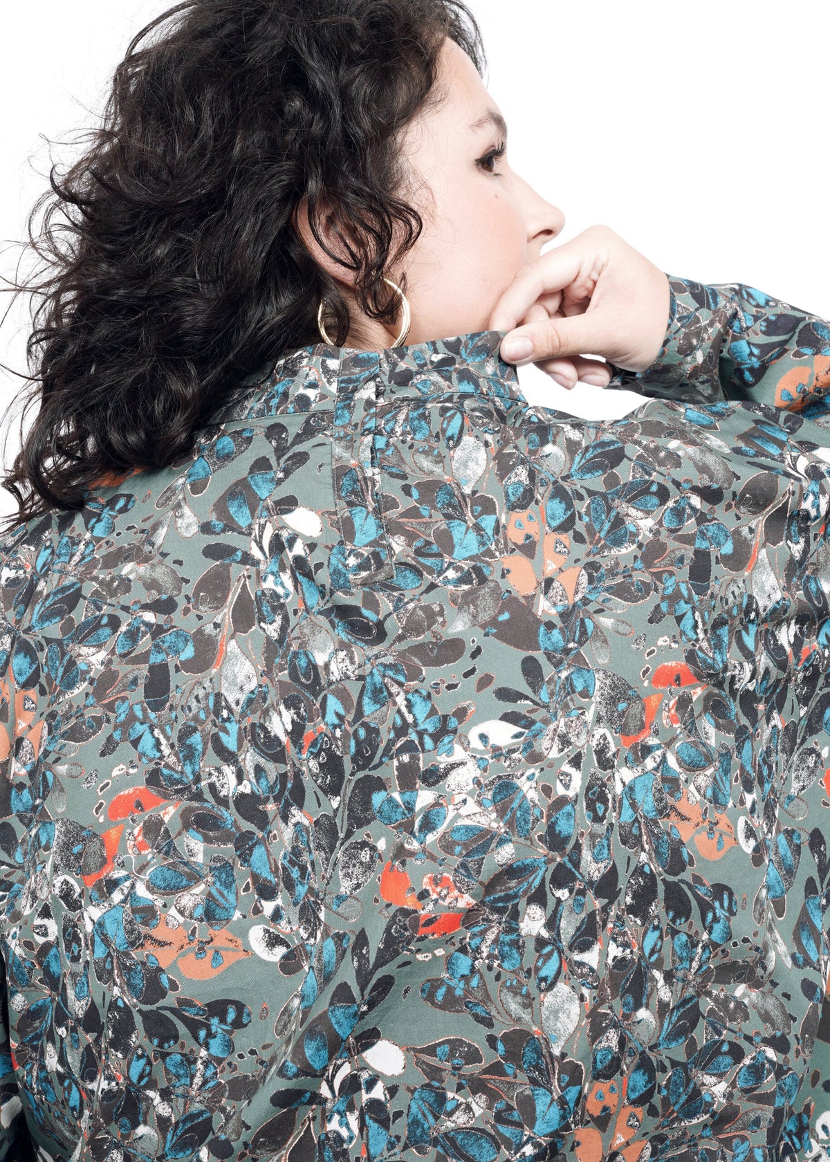 The Essential Long Sleeve Boxy Mock Neck Top in Abstract Flora