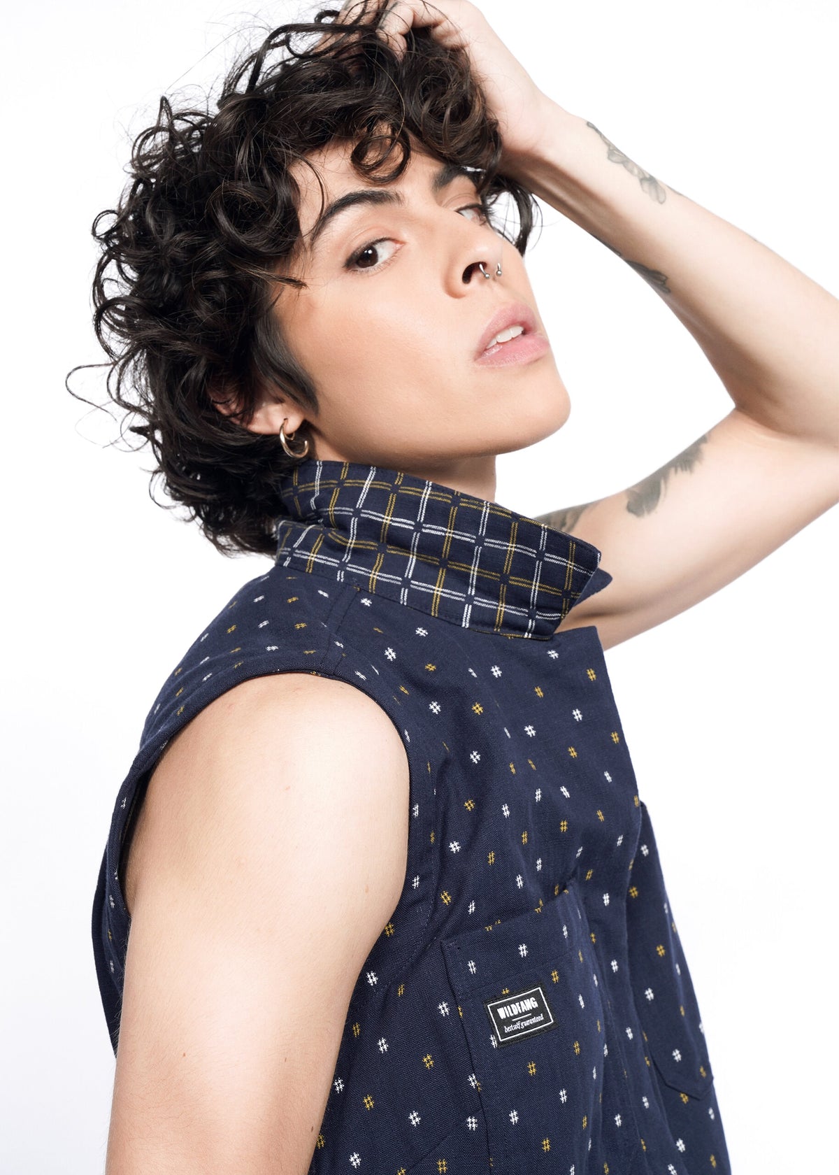Model wearing The Essential Sleeveless Coverall in Hashtag Navy