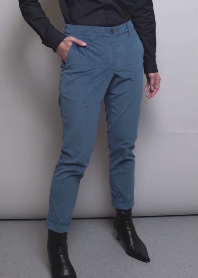 Two models of different sizes show the fit and features of The Empower Velveteen Trouser