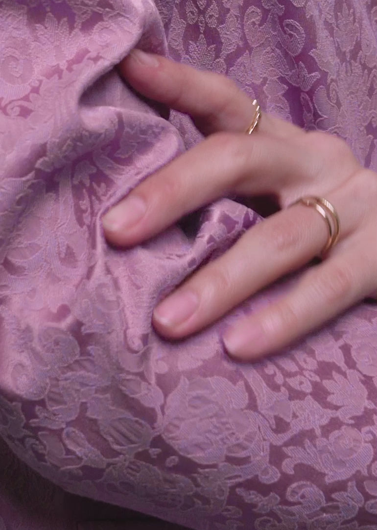 Two models of different sizes show the fit and features of The Empower Double Breasted Jacquard Blazer in Mauve